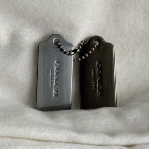 COACH 2.25" Hang Tag Fob Bag Charm Gunmetal Metal, Ball Chain Pair